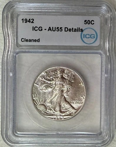 1942 Walking Liberty Half Dollar .50C IGC AU55