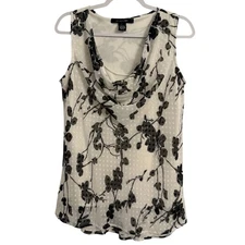 89th & Madison Whimsical Floral Swiss Dot Sheer Lined Cowl Neck Sleeveless Top L