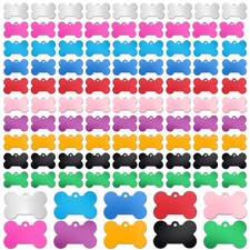 100 Pcs Blank Dog Pet Tags for Engraving, 38mm Aluminum Bone Shape Name Tag C...