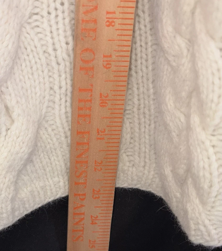 Suéter tejido a mano limitado tejido con cable cuello falso lana de cordero angora conejo crema de colección Foto 4 de 4