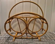 Vintage 70s Bamboo Rattan Mid Century Boho Magazine Rack Holder