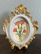 Framed Original Hand painted Miniature watercolor painting of a Carnation