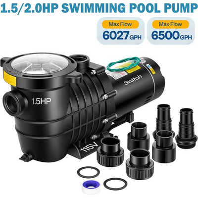 #ad Pool Pump 1.5HP 2HP 6500GPH Self Priming In Above Ground Swimming Pump amp;Strainer $119.99