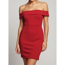 $198 NWT BHLDN Maci Off-Shoulder Stretch Crepe Mini Dress, Red, Medium