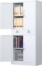 White Metal Storage Cupboard with Locks Drawers Adjustable Shelves 180cm