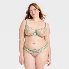 Women's Embroidery Lace Lingerie Bra  Panty Set - Auden Green XXL