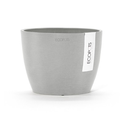 EcoPots Stockholm In/Outdoor Round Plastic Planter  Pot, White Grey, 6''