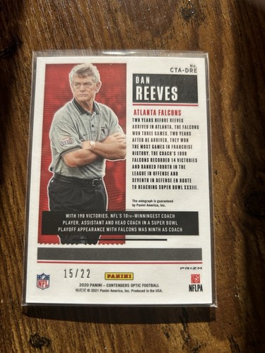 Dan Reeves 2020 Panini Contenders Optic Cracked Ice Prizm Auto /22 - Picture 2 of 2
