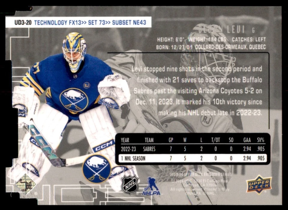 2023-24 Upper Deck Extended Series Devon Levi #UD3-20 - Image 2 of 2