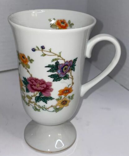Tazze vintage Takahashi con piedi floreali - set di 4 tazze - design botanico dentro e fuori - Foto 4 di 17