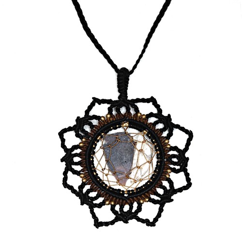 Macrame Opal Handmade Necklace Thread Gemstone Dendrite Pendant Jewelry - Picture 2 of 9