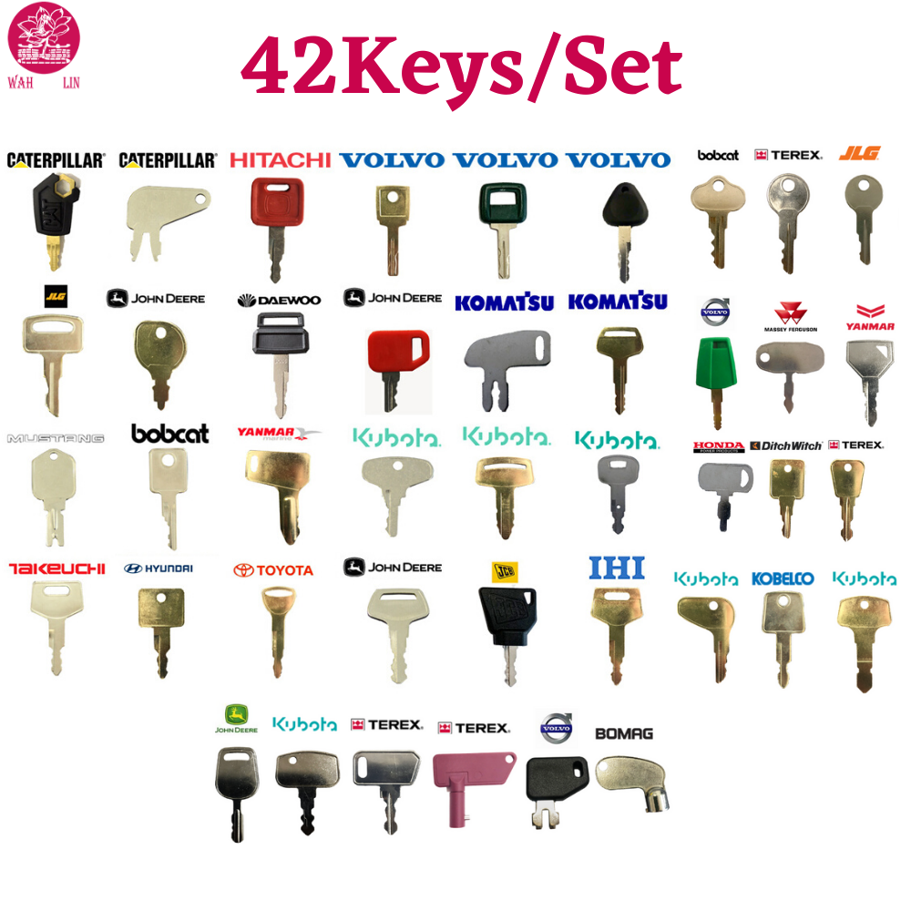42-Piece Heavy Equipment Master Key Set – Fits Cat, Bobcat, Volvo, JCB, Kubota, JD, Case