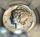 1944 NGC MS64 STRUCK 10% OFF-CENTER w/ MAJOR Obv Strike Thru Mercury Silver Dime