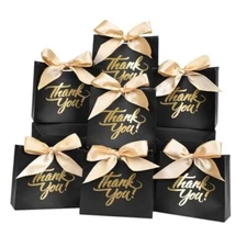 50 Pack Small Thank You Gift Bags, 4.5x1.8x3.9 Inch Mini Gift Bags with Black