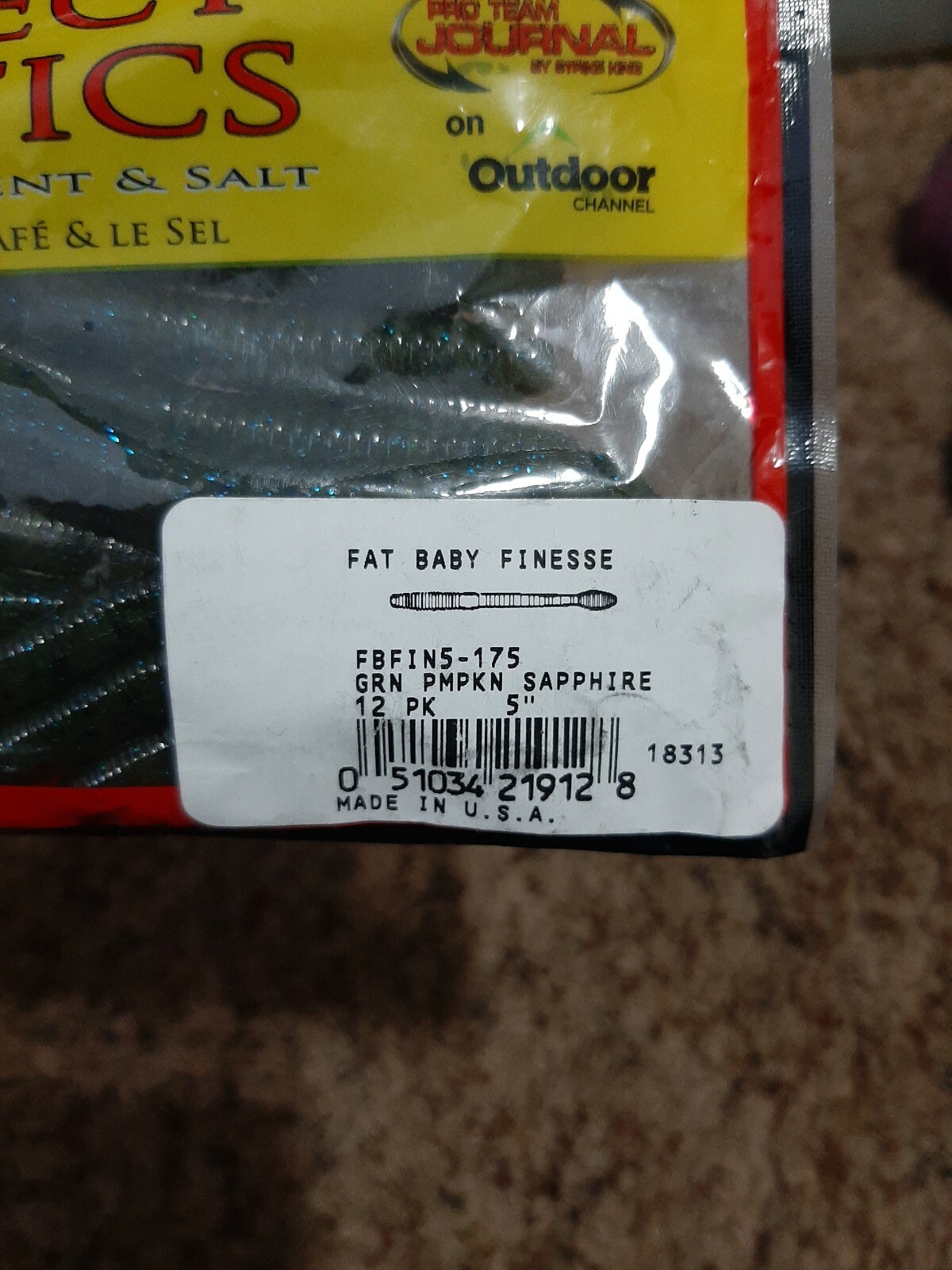 Strike King KVD FAT Baby Finesse Worm FBFIN5-175 Green Pumpkin Sapphire 5". - Image 2