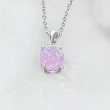 925 Sterling Silver Womens Pink Peruvian Opal Pendant And 18" Link Necklace D993
