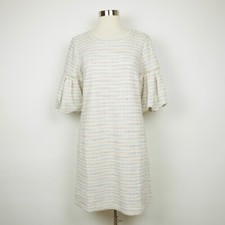 LOFT Ann Taylor Women's S Beige & pink striped knit short sleeve stretch dress