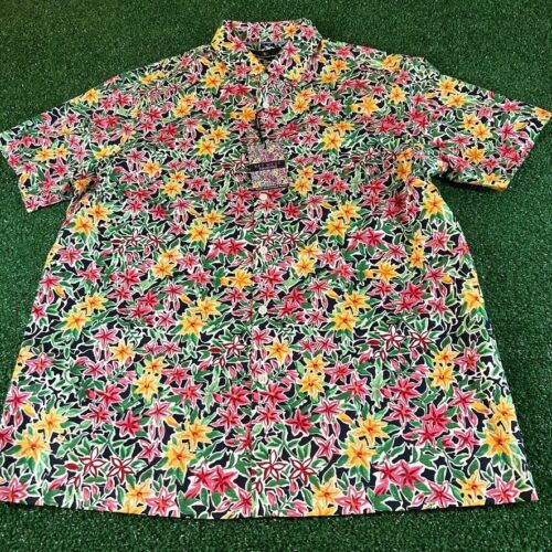 Hart Schaffner Marx Floral Button Up Short Sleeve Key West Collection Mens Large