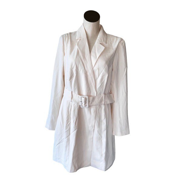 NWT Women H&M Belted Blazer Jacket Coat Dress Ivory Large