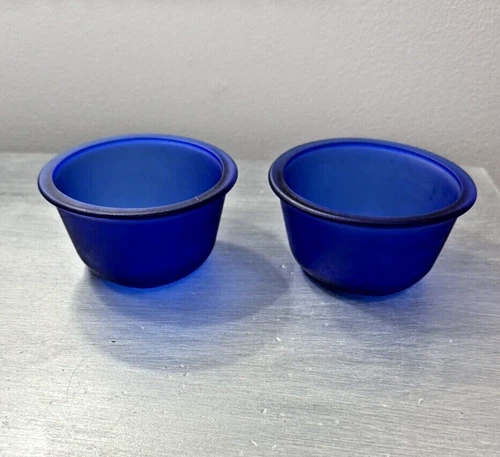 VTG Anchor Hocking Frosted Cobalt Blue 10 Oz Oval 5”x 4.5” 2” Deep Dessert Bowls
