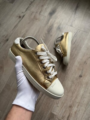 Prada Luxury Sneakers Shoes Gold Leather Low Top Vintage