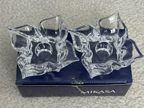 Mikasa Florale Crystal Taper Candle Stick Holder Pair Set 2 Czech Repubic