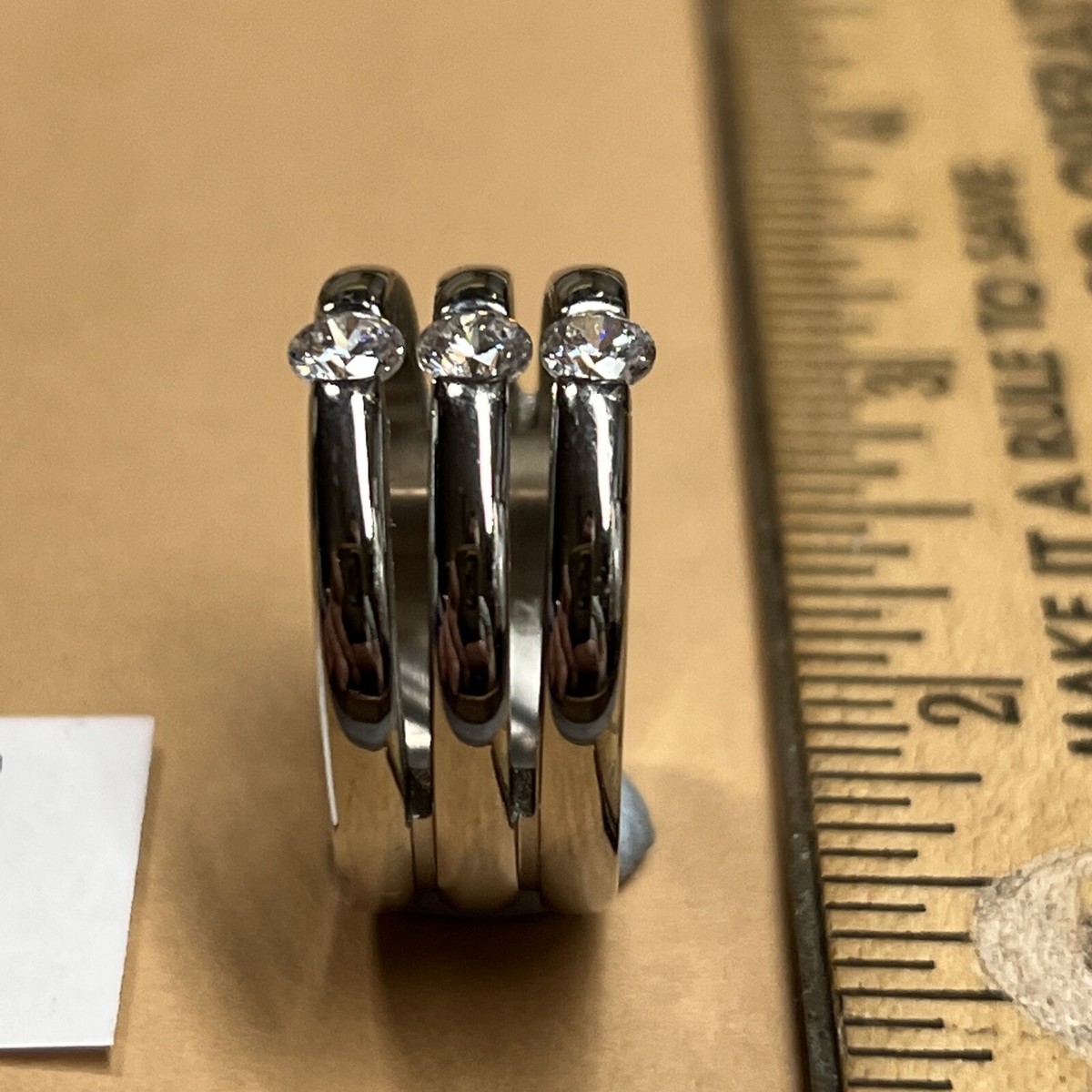 spiedel three band ring with CZ's - new - size 8 FREE