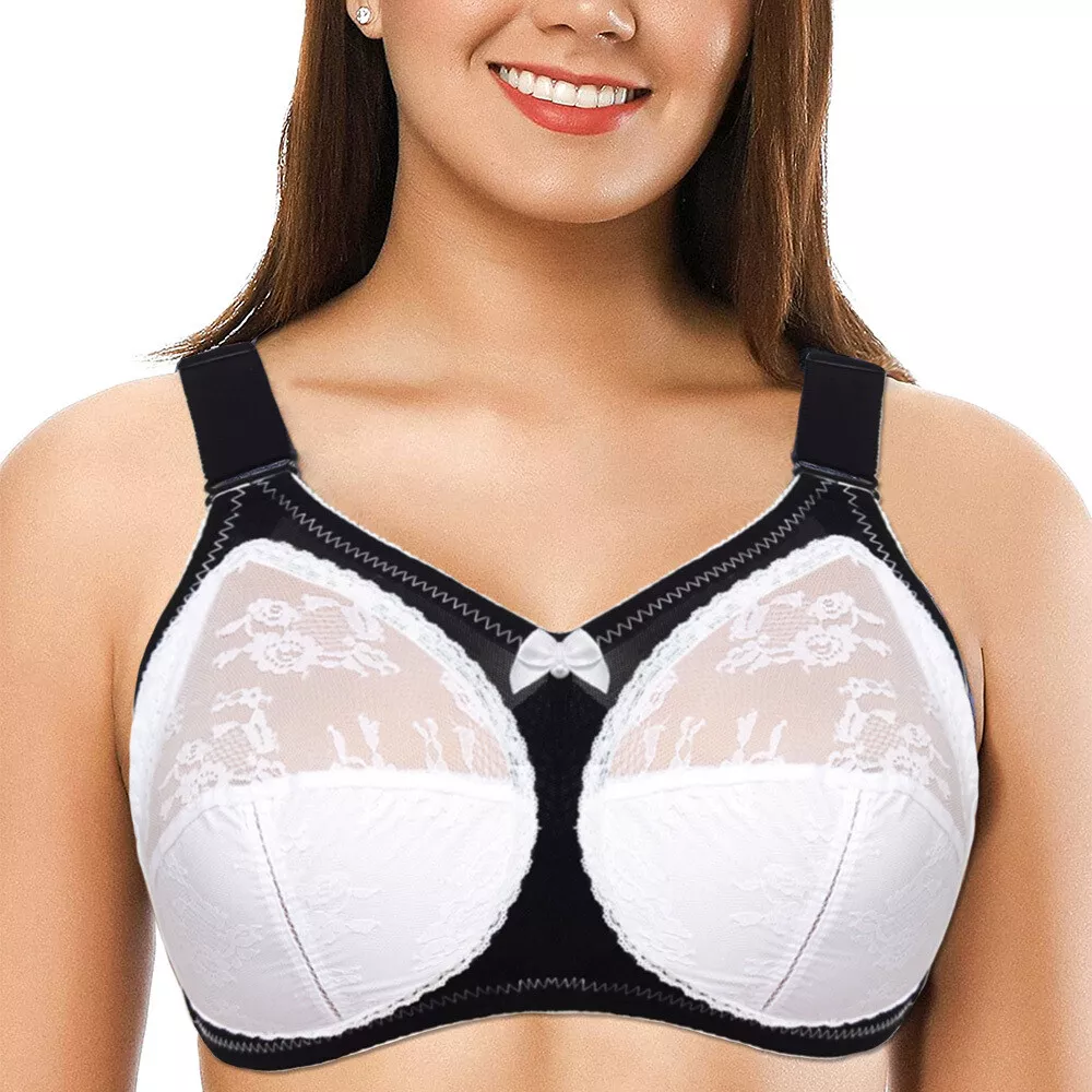 34-50C-E F G GG Plus Size Full Coverage Non Wired Non Padded Lace Minimizer  Bra