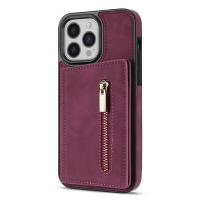 Flip Leather Zip Case Cover With Card Slot For iPhone 15 16 14 13 12 11 Pro Max
