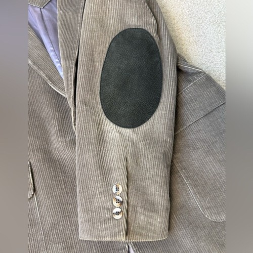 Cortefiel Vintage Grey Corduroy Blazer Elbow Patches Single Breasted 42 Reg - Picture 4 of 12