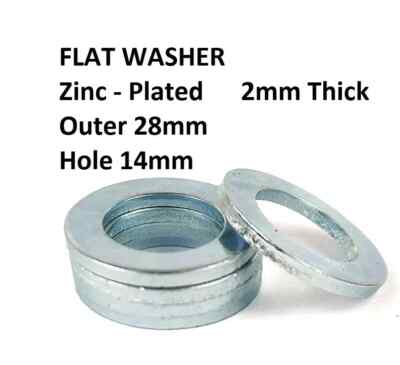 20 - 1000 x flache Unterlegscheibe 14 mm innen, 28 mm außen, 2 mm stark verzinkt