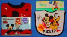 Disney Mickey Mouse Boys 2 PC Sleepwear Cotton Pajamas-12 mo-18 mo-2T-Bonus Bib