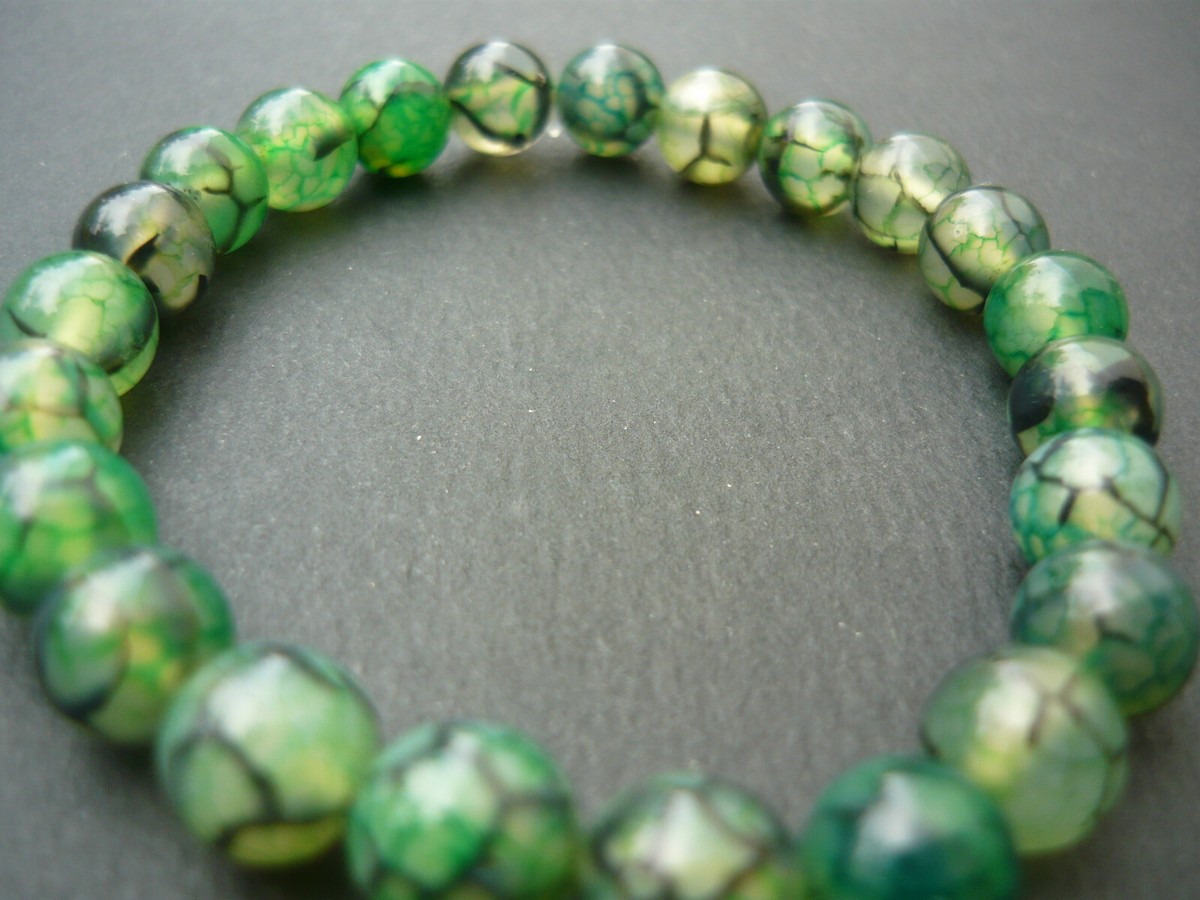 Bracelet Perles Agate Dragon Sur Mesure - Fait Main, Pour Homme, Femme, Enfant, Perles 8mm Bleu Noir