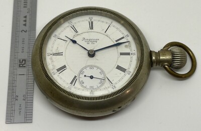 AMERICAN WALTHAM POCKET WATCH/TRAIN ON BACK 15 Jewels 18s Circa