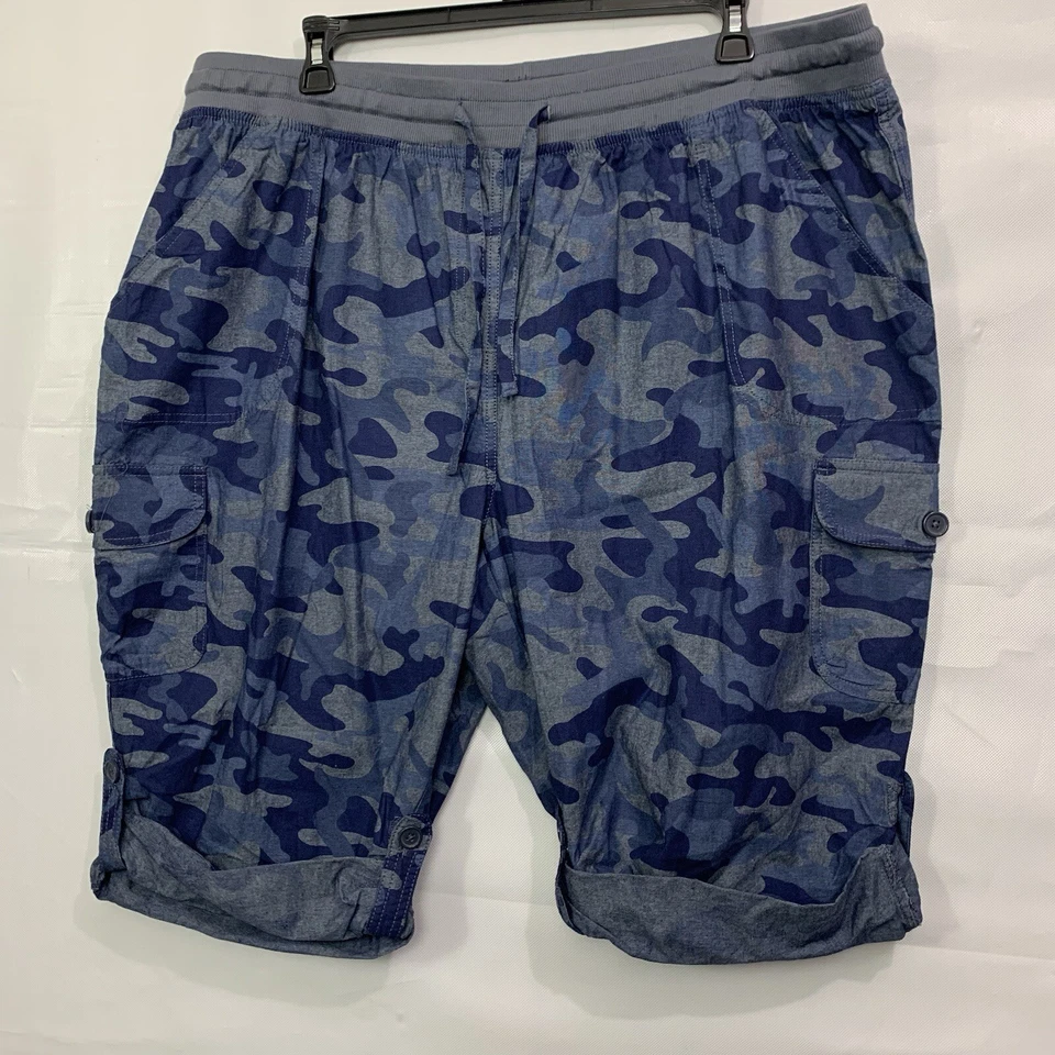 Woman Within Woman's Blue Camo Roll Tab Hem Pullon Cargo Capri/Shorts Petite 28W - Image 2 of 4