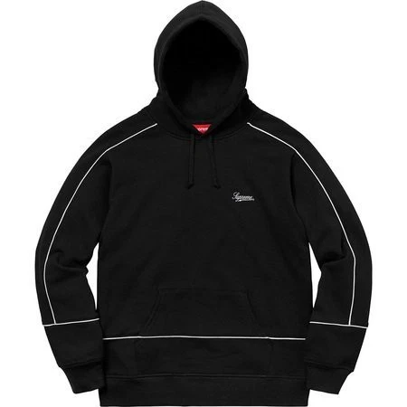Sweat à capuche Supreme 18SS Week8 Piping noir petit neuf slip demi étiquette