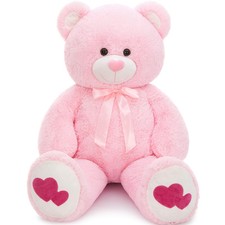 Giant Pink Teddy Bear Plush 42", "Heart Footprints and Heart Nose, Large Vale...
