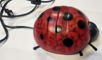 Ladybug Hand Painted Glass Cast Iron Metal Lamp Tested Red Minor Scratch