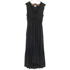 J Jill Black Maxi Dress Sleeveless Smocked Waist Tiered Ruffle V Neck Size M