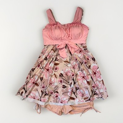 rosewe cocktail dresses Pink Floral Tankini Swim Dress with Shorts Wide Strap Women Size M Purple Cute Llama Royal Ugly navy blue satin bridesmaid dress color:Blue & White