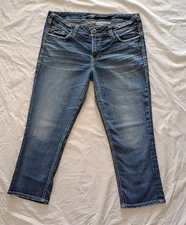 Silver Jeans Co. Womens 31x23.5 Blue Elyse Capri Stretch Distressed Denim Pants