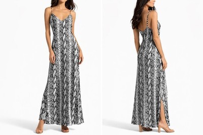 BuddyLove Snake Print Maxi Dress Small S Python Animal Print Slip V Neck Slits
