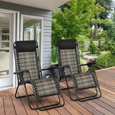Set of 2 Folding Rattan Patio Zero Gravity Lounge Chair Recliner w/ Headrest