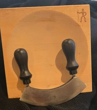 JA Henckels 2 Piece Mincing Knife Set Double Blade Bamboo Herb Board Chop