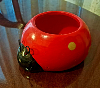 Love Bugs Red Lady Bug Rocket Farms Trinket Box Planter Flower Pot Candle Holder
