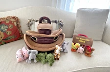 Lot 2 FAO Swartz Noah's Ark & Aurora My Barnyard Friends Plush Animals