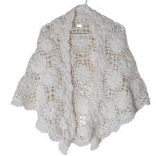 Hand Crocheted Shawl White Floral Granny Square Boho Chic Hipster Acrylic
