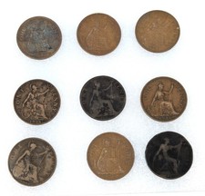 9 x Predecimal Pennies 1897-1967 Victoria George V George VI Elizabeth II