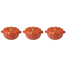 5 Quart Pumpkin Stoneware Mini Cocottes with Lids, Orange, Set of 3