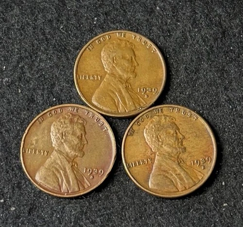 1939 S (3 Coins) Lincoln Wheat Pennies- Free Shipping